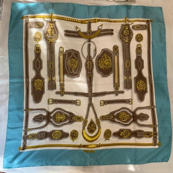 Vintage Hermes Blue Harnais Des Presidents Silk Scarf - Picture 10 of 10